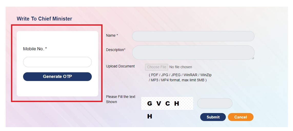 Write Chief Minister Rajasthan- Generate OTP