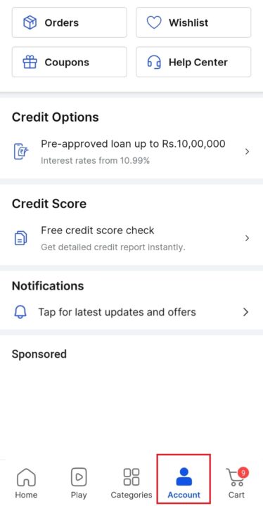 For Flipkart Personal Loan Go to Your Account in App