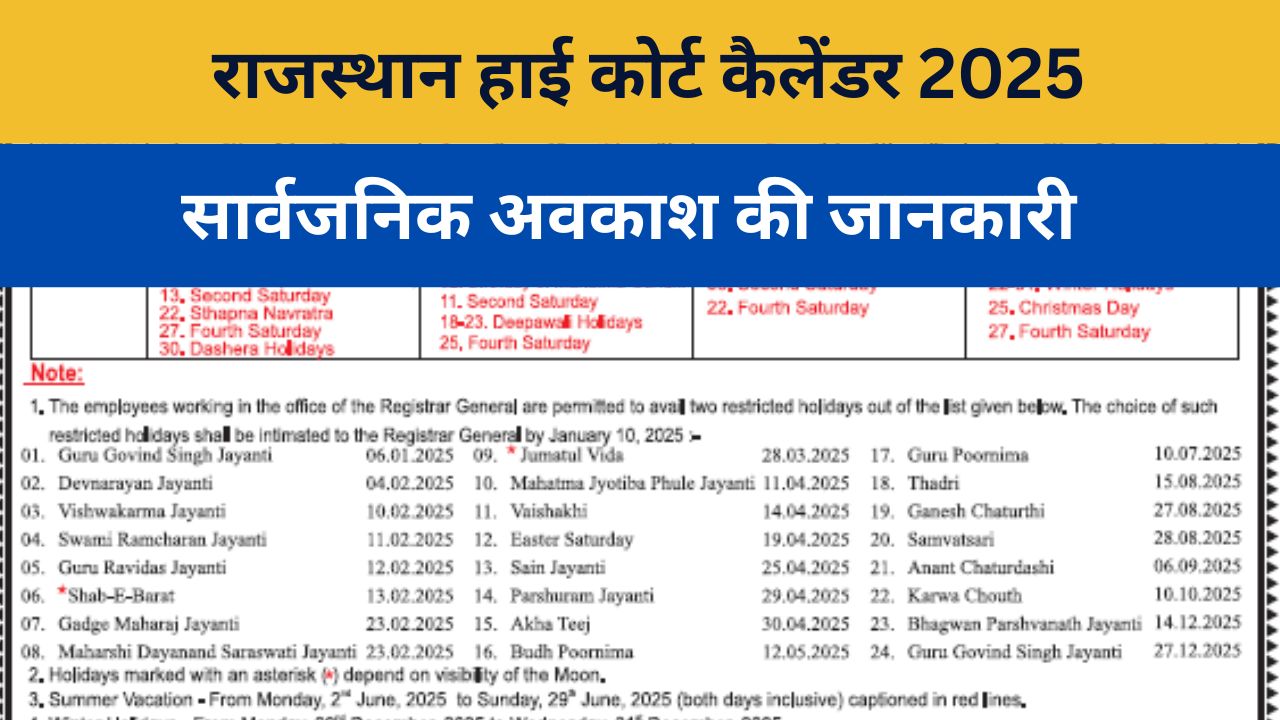 राजस्थान हाई कोर्ट कैलेंडर 2025